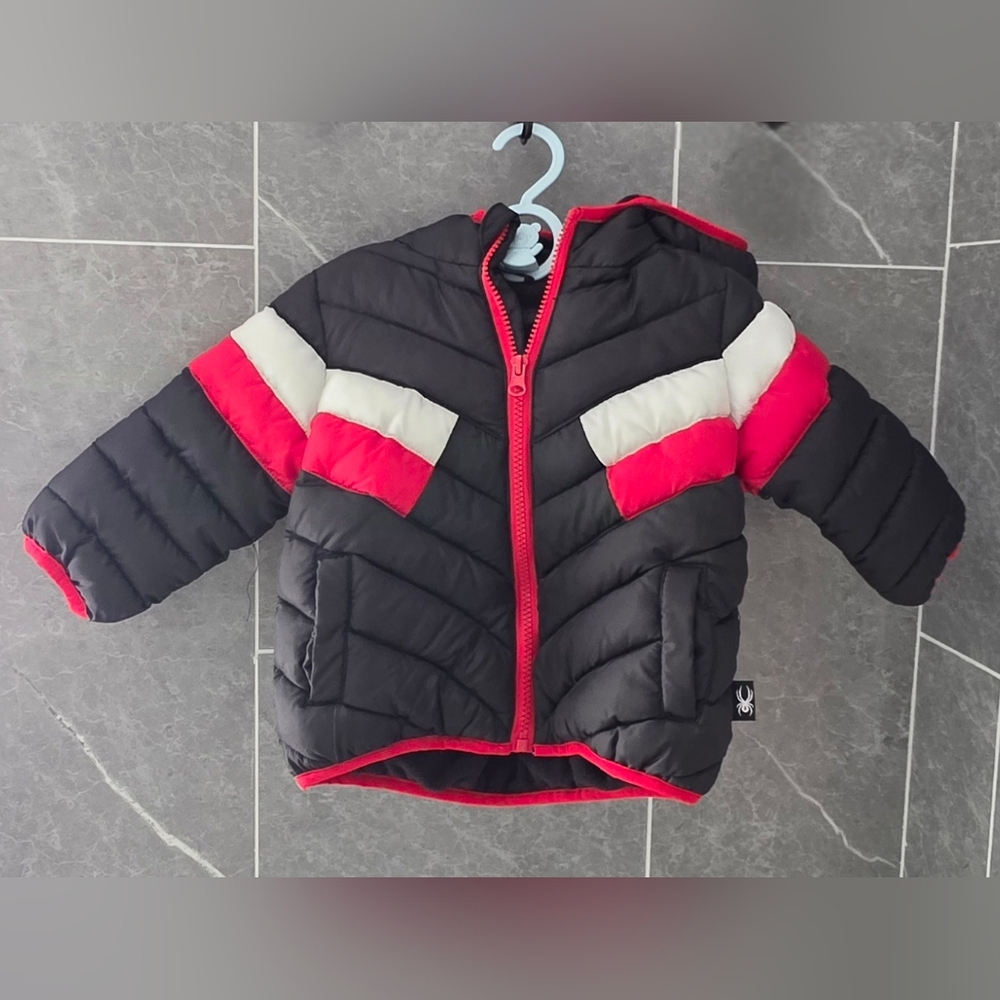 NWOT Spyder Infant Boys Puffer Jacket Black Red White 18 Months